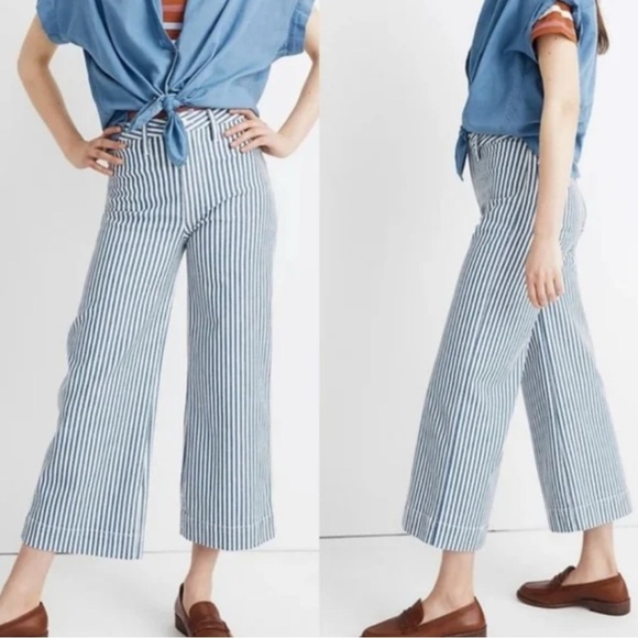 Madewell Denim - Madewell Emmett Wide-Leg Crop Pants in Herringbone Railroad Stripe size 27 1608